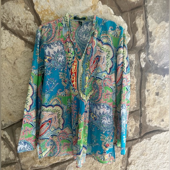 Lauren Ralph Lauren LRL Paisley Sheer Flowy Blouse Size Small 100% Cotton - Picture 1 of 4